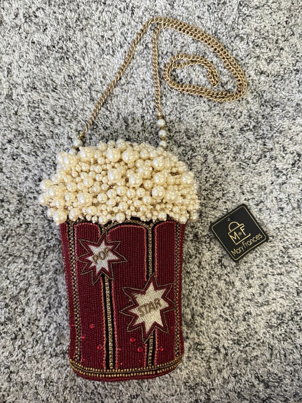 Mary Frances Movie Night Popcorn Faux Pearl Bead Crystal Jewel Crossbody Handbag